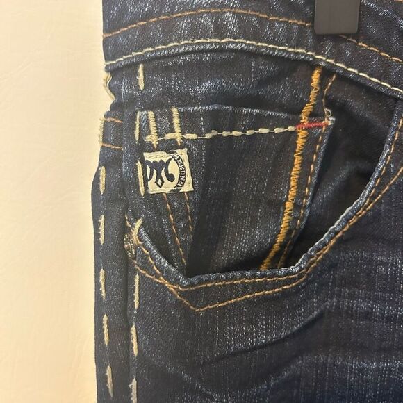 MEK NDM Moscow Made for Buckle Boot Cut Thick Stitch Distressed Dark Wash Sz 34x - Picture 5 of 15